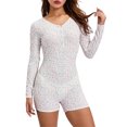 thumbnail image 2 of Women Trendy Playsuit, Floral Print V Neck Button-Down Long Sleeve Tight Rompers Shorts for Ladies, 2 of 9
