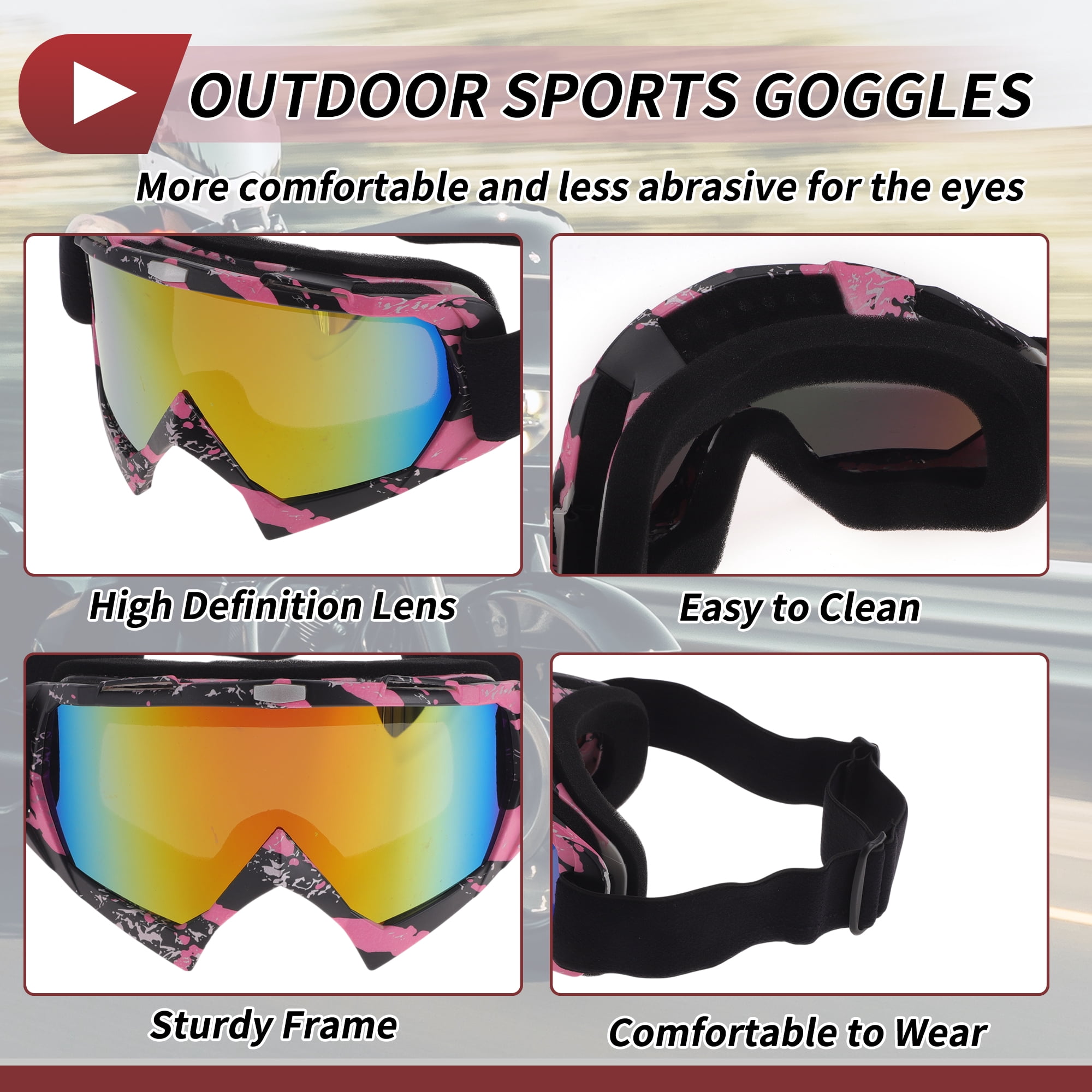 Unique Bargains Motorcycle Riding Goggles PC TPU Cycling Sunglasses Colorful Lens Black Pink Frame