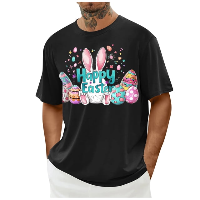 Weiqiqre Mens T-shirts Easter Day Shirts Bunny Rabbit Letter Printed T-Shirt Short Sleeve Graphic Tee Tops