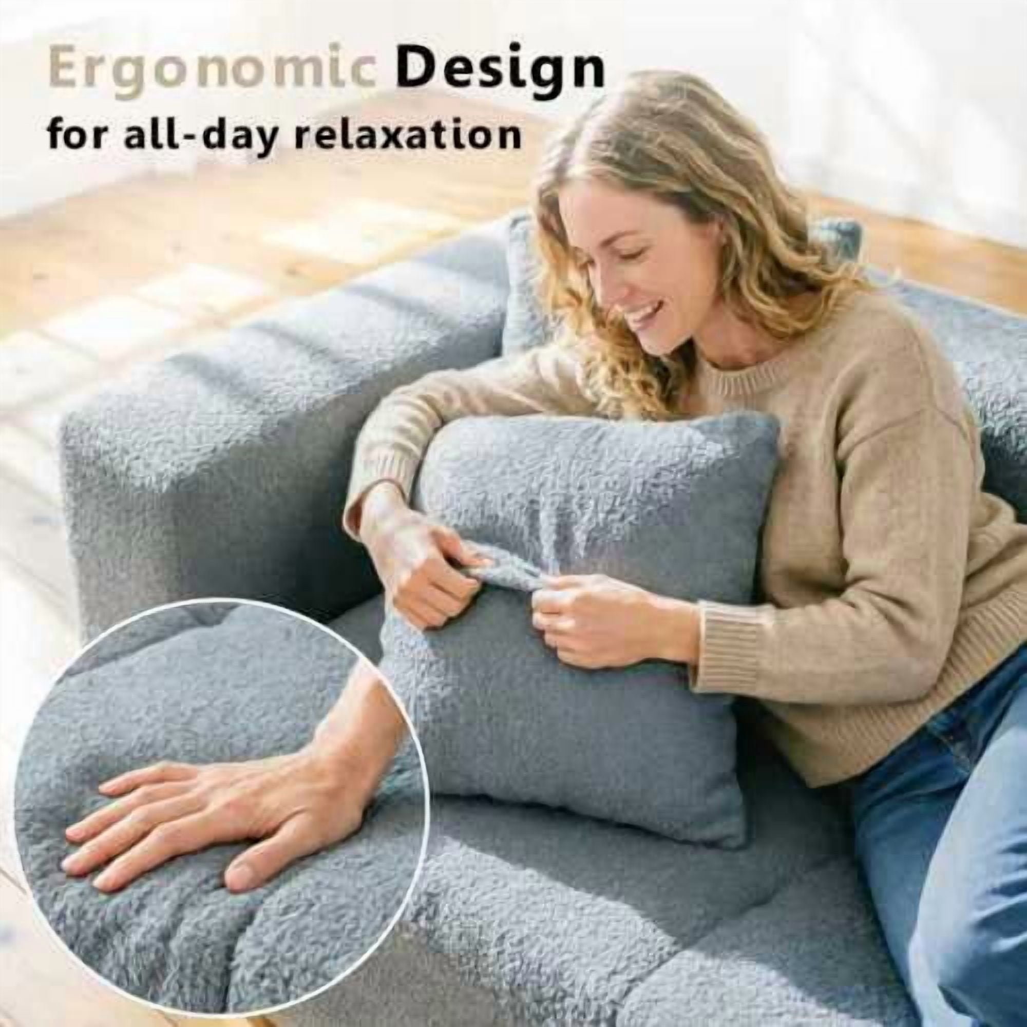 Howcool 106" Boneless Cloud Couch, U-Shaped Modular Compression Sofa Bed, Foldable Floor Sofa with Deep Seat, Foam Couch No Assembly, 3 Seater, Grey