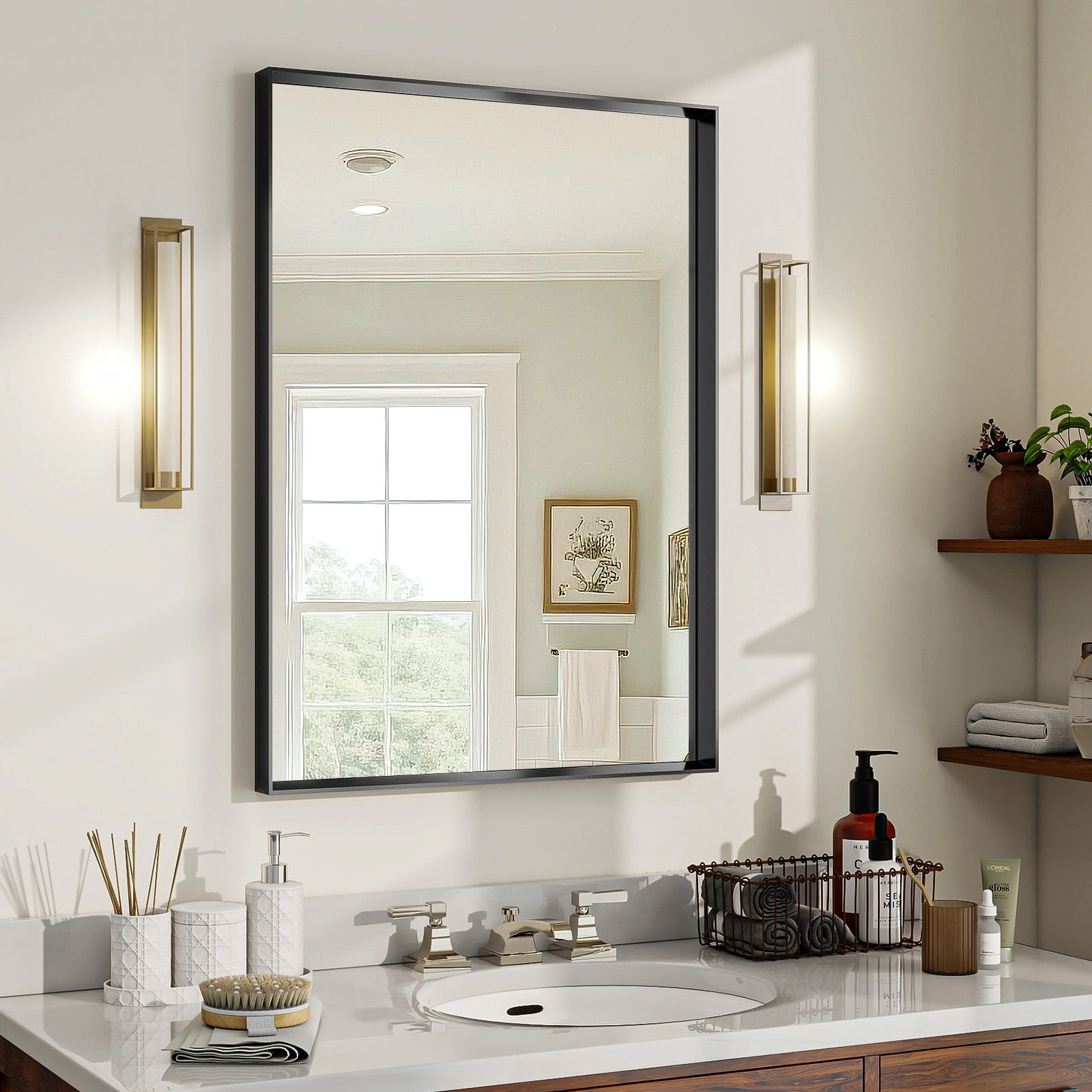 Easy4Home 30"x 20" Rectangular Bathroom Vanity Mirror with Deep Frame Wall Mirror, Black