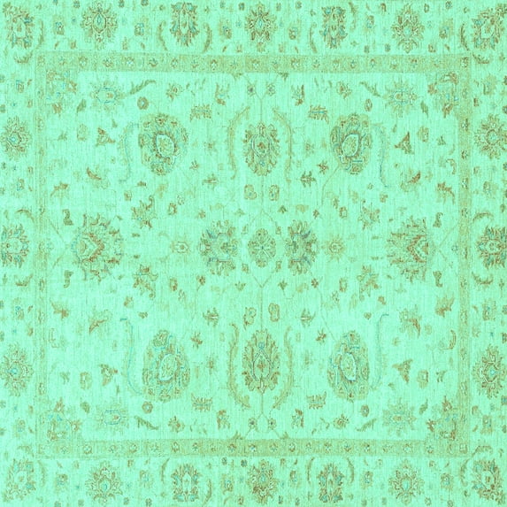 Ahgly Company Indoor Square Oriental Turquoise Blue Traditional Area Rugs, 7' Square