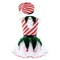 thumbnail image 2 of Miutii Kids Girls Christmas Elf Sleeveless Striped Dance Dress Tulle Tutu Skirt with Santa Hat Xmas Dress Up Green 10, 2 of 7