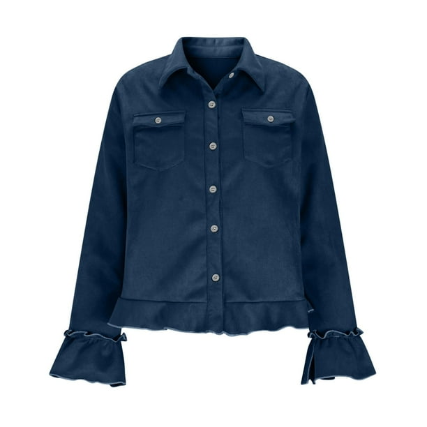 AUNVITO Women's Vintage Flocked Blouse with Notched Lapel and Ruffle Details Elegant Retro Style