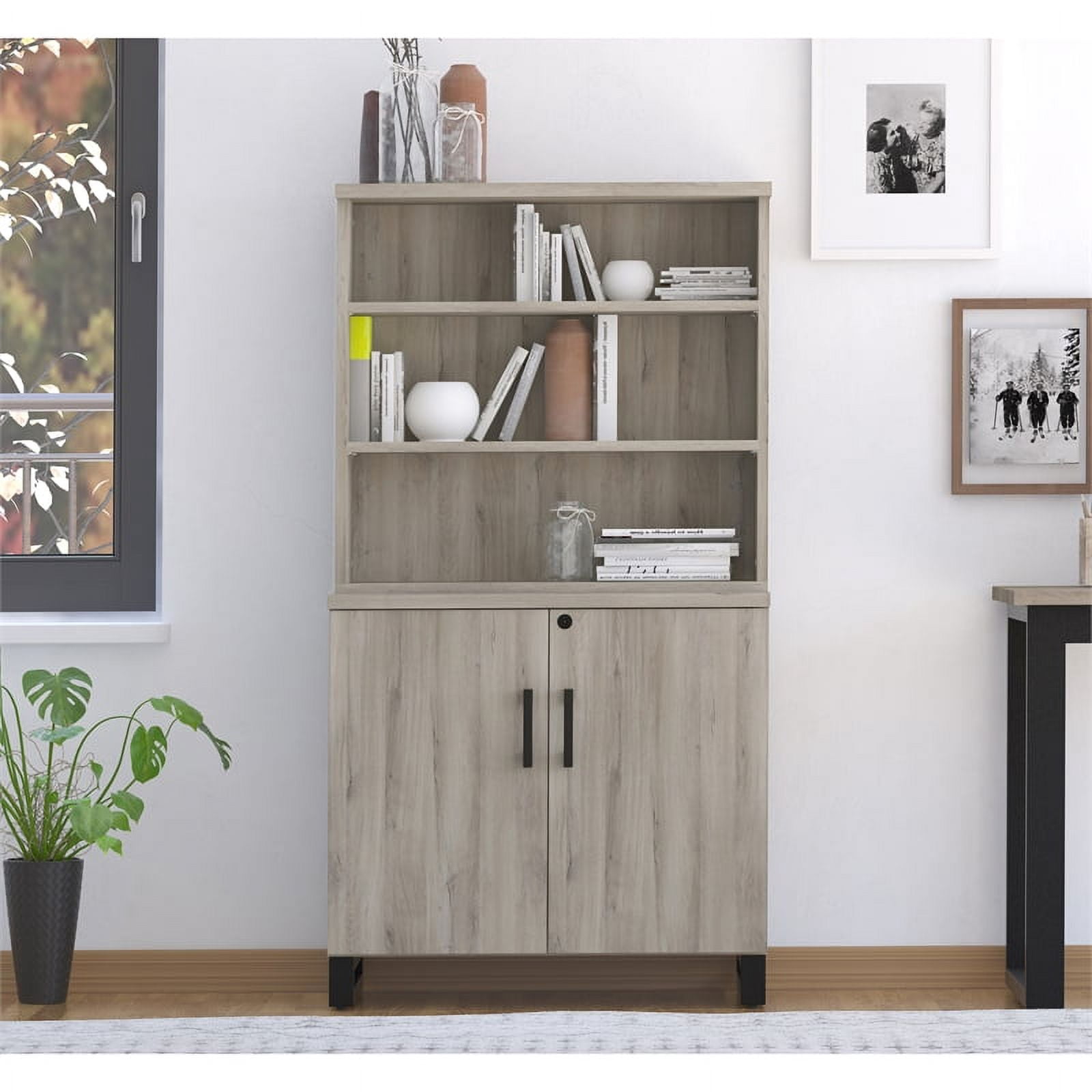 HomeFare Industrial Farmhouse 2 Door Storage Cabinet Gray Weathered Oak