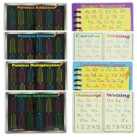 Painless Learning Educational Placemats for Kids Addition, Division, Multiplication, Subtraction, Modern Manuscript, Crusive Writing, Contemporory Cursive, Manuscript Writing 8 (Best App For Learning Division)