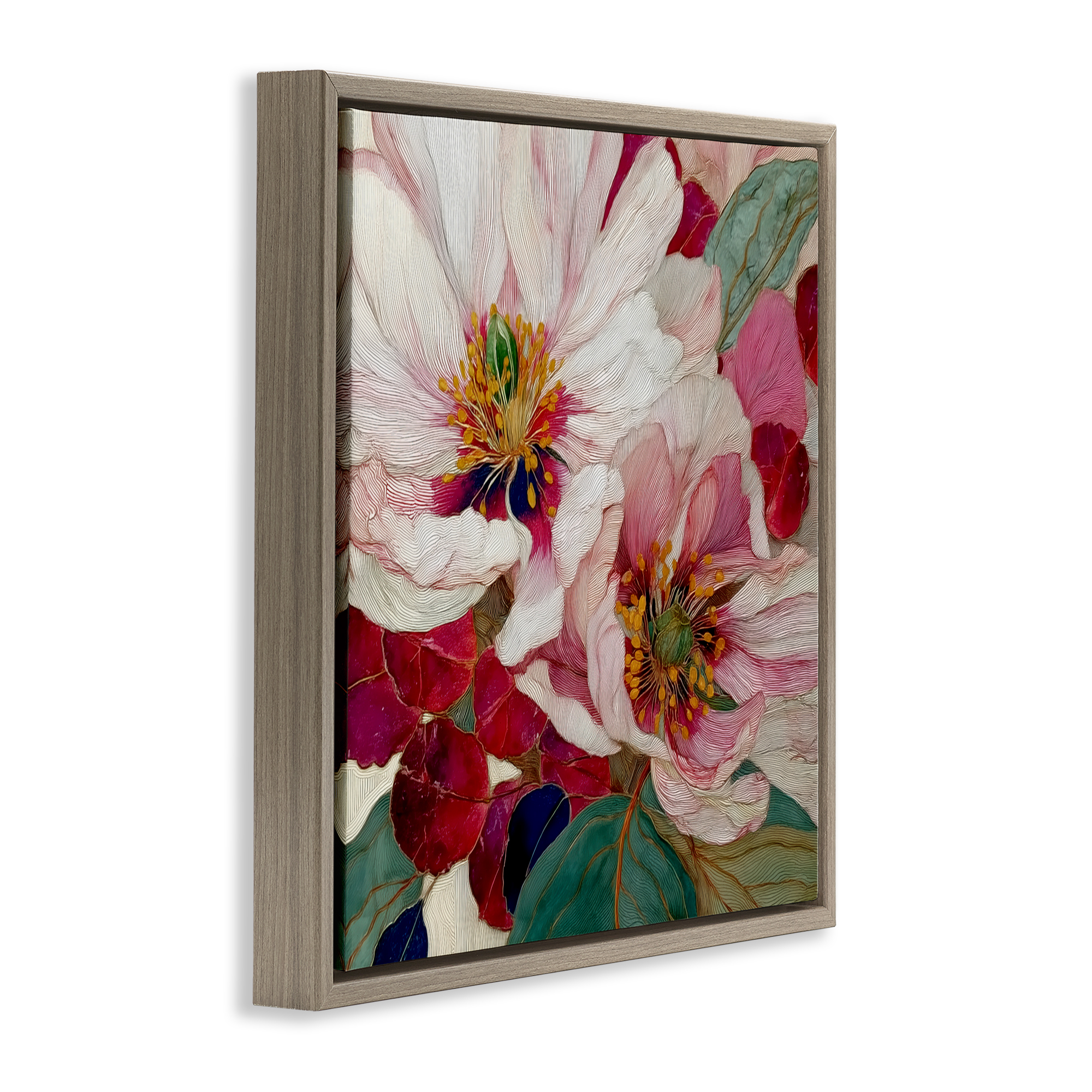 Cimarron Flowers Ornate Details Brown Framed Floater Canvas Wall Art, design by Annabelle Hall