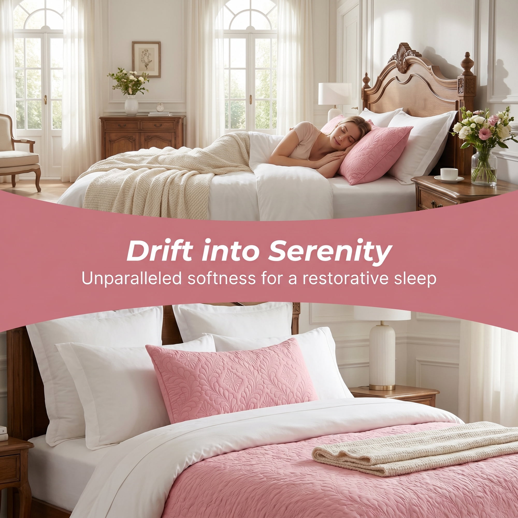 Unique Bargains Pillow Protectors with Envelope Standard Breathable Cotton Cover Pink