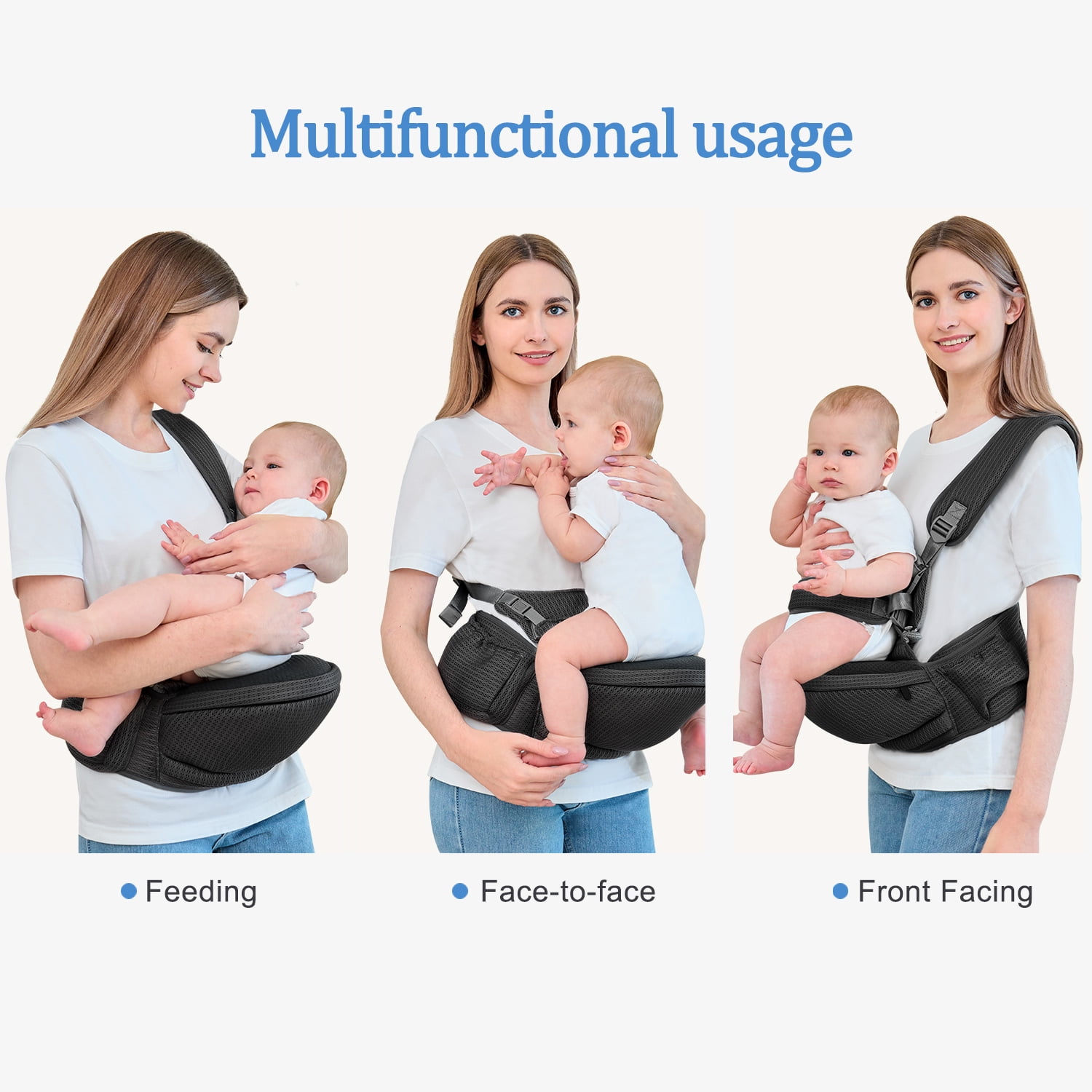 Baby Hip Carrier - Hip Carrier for Baby with Baby Safety Strap - Toddler Carrier 7-45 lbs - Ergonomic Infant Holder Baby Carrier with Hip Seat Large Capacity Pockets