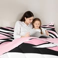 thumbnail image 5 of Castle Fairy Black Pink Stripes Girl Twin Comforter Sets,Geometric Lines Bedding Set, 5 of 8