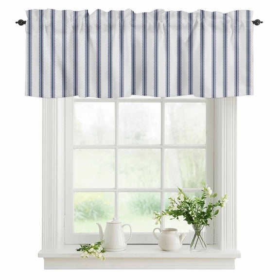 Bedliving Valance Blue Stripes Geometric Rod Pocket Light Filtering Kitchen Valances 54 x 18