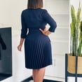 thumbnail image 3 of AURA Plus Size Notched Lapel A Line Midi Dress High Waist Pleated 3 4 Sleeve Elegant Autumn Work Dress, 3 of 10