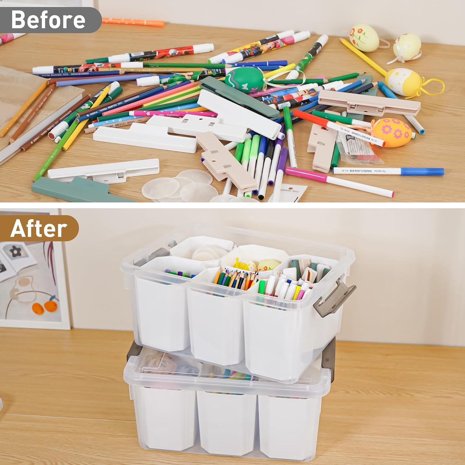17 QT Plastic Storage Bins Clear Storage Box with Lids Multipurpose Stackable Storage Containers for Organizing Tool, Craft, Crayon, 4 Packs