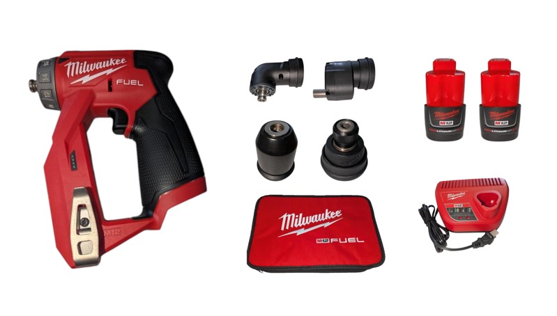 Milwaukee 2505-22 M12 FUEL Installation Drill/Driver Kit – 4-in-1 Modular Design, 300 in-lbs Torque, 16 Position Head, Brushless Motor, Compact Sized Power Tool Kit