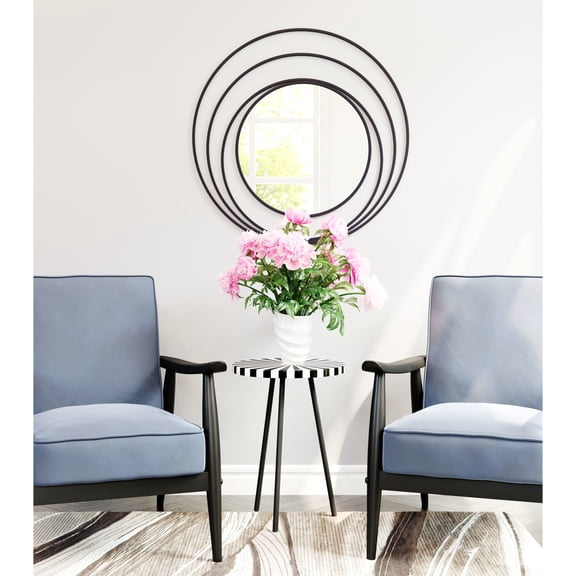 Luna Round Mirror Black Wall Decor, Modern Style, Hangs vertically only, Steel, Decor Mirrors