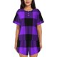 thumbnail image 1 of Fotbe Purple Buffalo Plaid Conjunto de Pijama Estampado para Mujer, 2 Piezas, Ropa de Dormir con Camiseta de Manga Corta y Shorts Suaves-3X-Large, 1 of 6