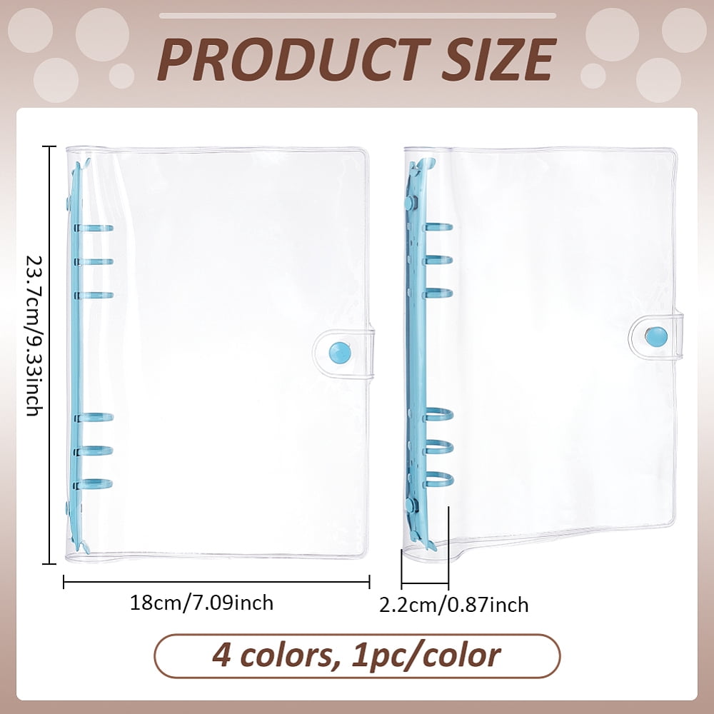 4Pcs A5 Transparent Soft PVC 6-Ring Binder Cover 4Color Soft Notebook Planner Folder PVC Covers Binder 6-Hole Binders Notebook