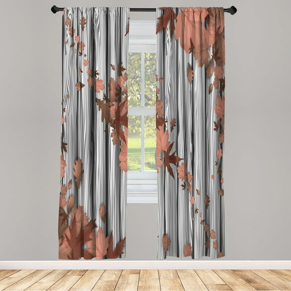 Ambesonne Autumn Curtains, Fall Art Maple Leaves Print, Pair of 28"x84", Pale Redwood