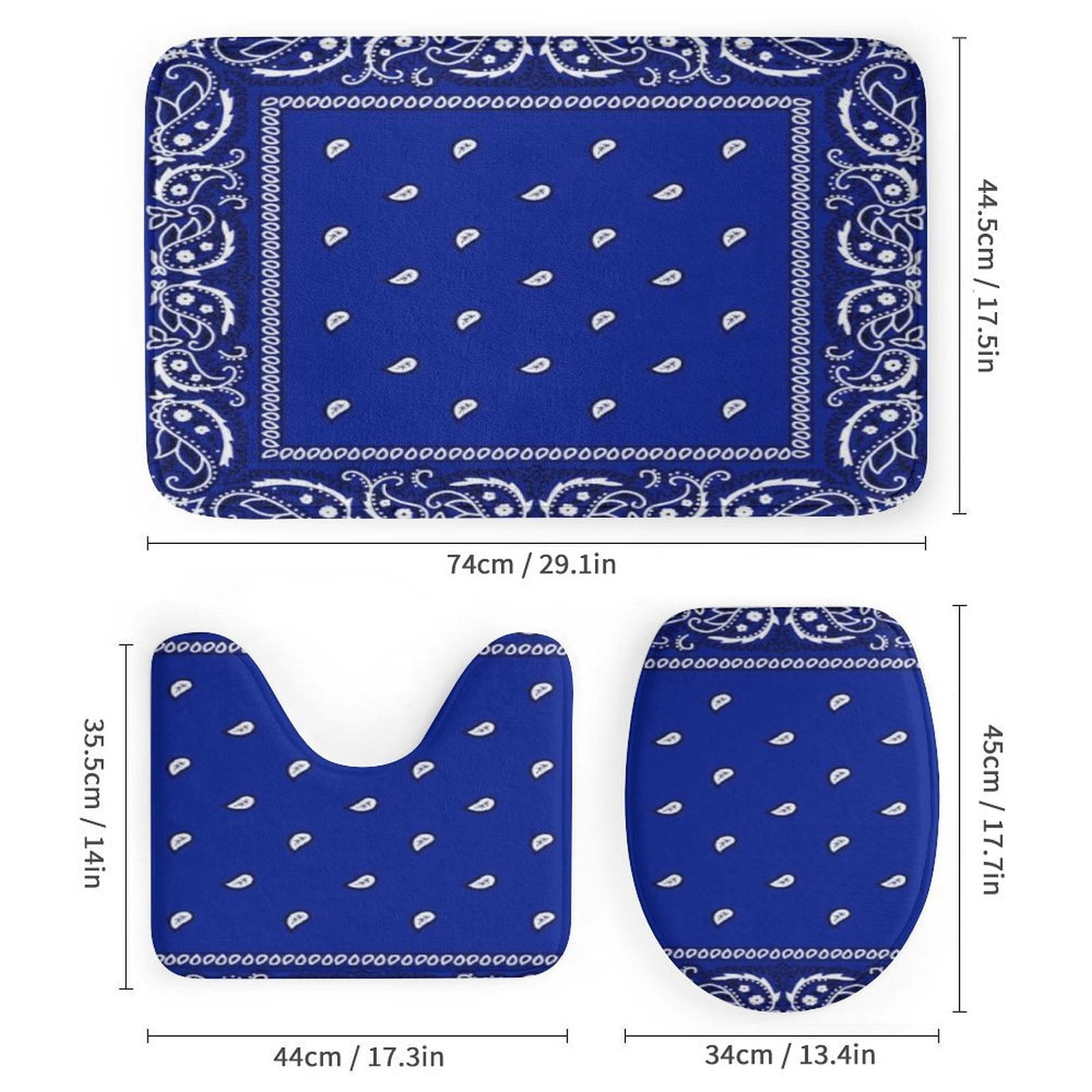 Bandana Pattern Shower Curtain Bathroom Sets Toilet Lid Rug, Bath Mat And Contour Mat, Shower Curtain 4Pcs
