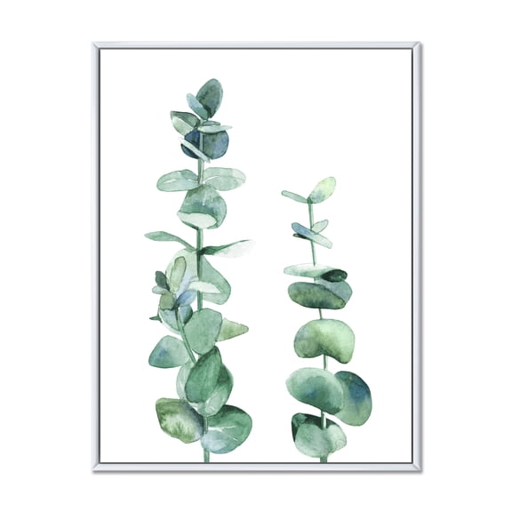 Designart 'Green Eucalyptus Branch' Tropical Framed Canvas Wall Art Print