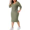 thumbnail image 4 of Vestido Plus Size Agnes Orinda para Mujeres Elegante Envoltura Cuello en V Manga Larga Con Abertura Midi Con Cinturón 4X Verde, 4 of 5