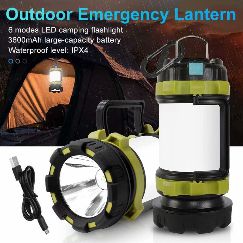 USB LED Flashlight Rechargeable Lantern Outdoor Emergency Camping Hiking Lamp