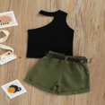 thumbnail image 3 of Little Girls Short Sleeve Tank Tops Ripped Denim Shorts Pants 2PCS Outfits Set, 3 of 6