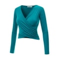 thumbnail image 2 of Made by Johnny Women's Deep V Neck Long Sleeve Cross Wrap Fitted Crop Top XL JADE, 2 of 6