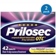 (2 pack) (2 Pack) Prilosec OTC Frequent Heartburn Medicine and Acid Reflux Reducer Tablets 42 Count - Omeprazole - Proton Pump Inhibitor - PPI