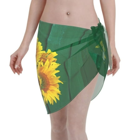 Disketp Sunflowers In Bucket Women Swimsuit Cover Up Short Chiffon Summer Beach Sarong Bikini Wrap Skirt Bathing Suit