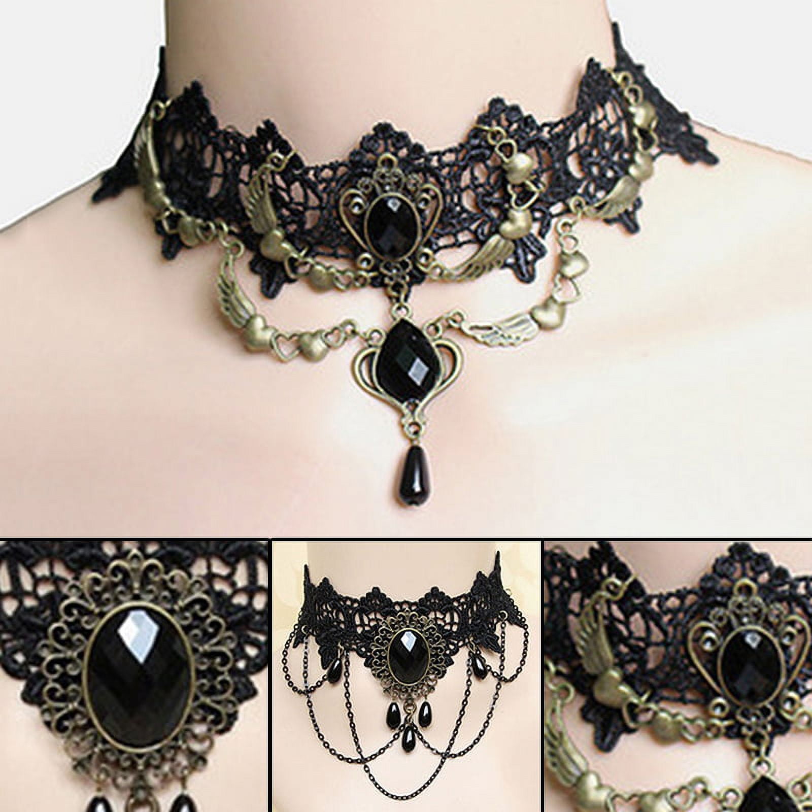 Ladies Gothic Black Lace Choker Collar for Party Decor Neck Ornament Jewelry, Jewels,Temu