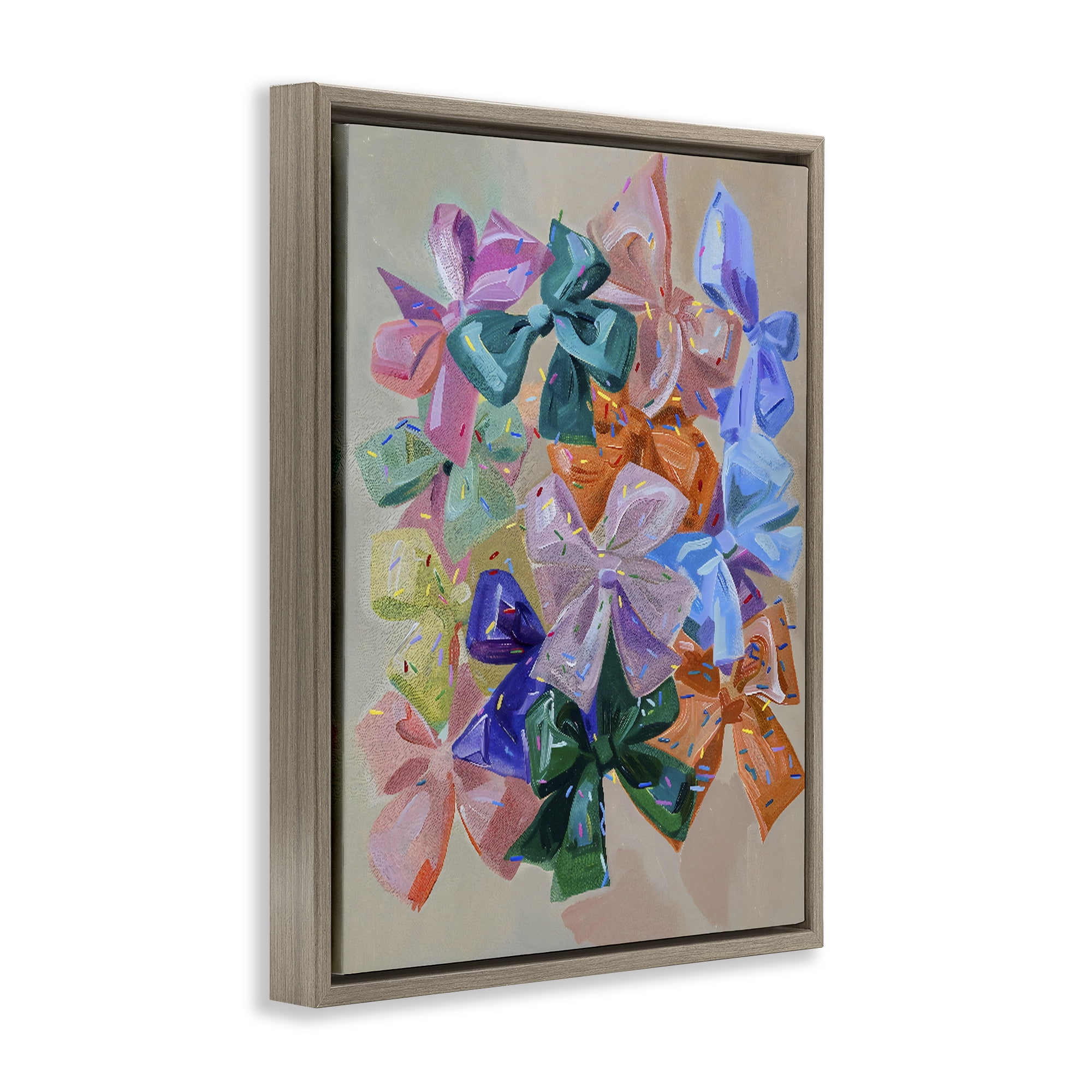 Stupell Industries Bright Bows Cluster with Sprinkles Brown Framed Floater Canvas Wall Art, design by The Prints Vibe