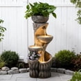 thumbnail image 5 of 4 Tiered Water Fountain Outdoor, 35.6" Tall Cascading Bowl Leaf Carved Outdoor Waterfall Fountains Modern Water Feature with Dual Planters for Garden, Patio,Deck, Yard, Indoor Decor, 5 of 9
