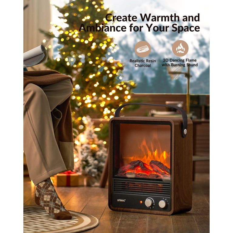 Shinic Electric Fireplace Heater,1500W Space Heater with Realistic