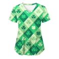 thumbnail image 2 of EGNMCR St Patricks Day Scrub Tops for Women Irish Print Scrub Tops with Pocket Summer Short Sleeve V Neck Holiday Tee Gnome Green Working Uniform V Neck Workwear Blouse T-shirt, 2 of 4
