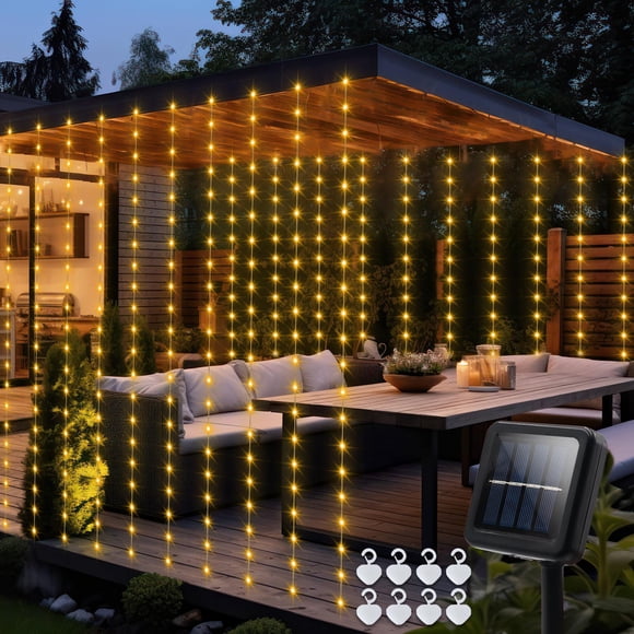 Luces solares para cortinas echosari, 2,4 x 1,8 m, 144 LED, impermeables