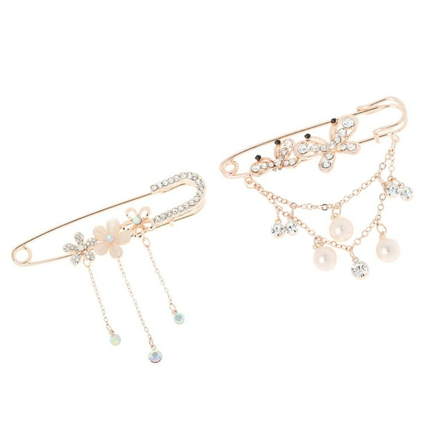 2pcs Oro Metal Perla Rhinestone Mariposa Broche Grandes Pernos De Seguridad