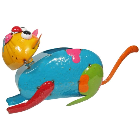 Continental Art Center CAC21267A- Blue Large Metal Cat Planter