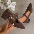thumbnail image 2 of Wensltd Women Pointed Toe Block Heel Shoes with Buckle Strap Wide Width Comfort Suede Shoes Brown, 2 of 9