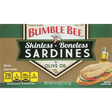 BUMBLE BEE Boneless and Skinless Sardines in Olive Oil, Ready to Eat Sardines, High Protein Food, Keto Food, Gluten Free Food, High Protein Snack, Canned Food, Bulk Sardines, 4.4 Ounce (Pack of