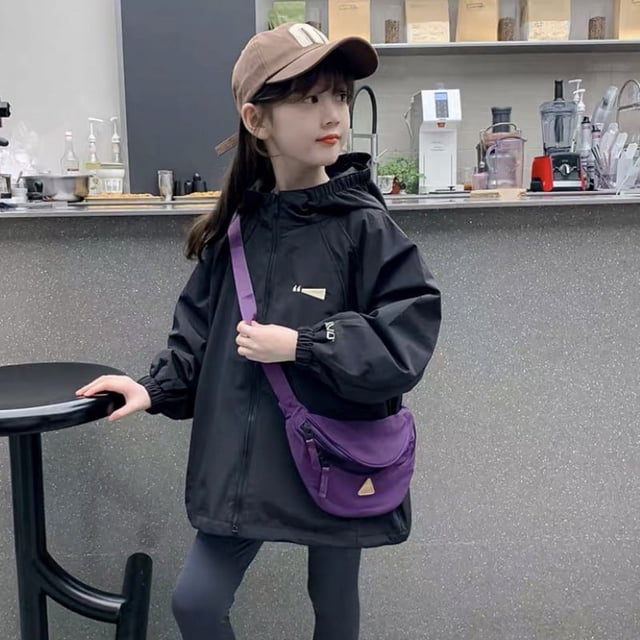 Chaqueta de material impermeable para niñas, chaqueta deportiva con capucha de moda para niñas pequeñas de otoño