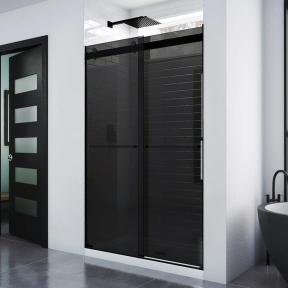 Essence 44-48 Inch W x 76 Inch H Frameless Smoke Gray Glass Bypass Shower Door in Matte Black
