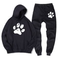 thumbnail image 3 of Sudadera con estampado de pata de perro de dibujos animados kawaii para hombre + pantalón deportivo de invierno cálido de polar, conjunto de 2 piezas, ropa deportiva holgada de gran tamaño para hombre, 3 of 4