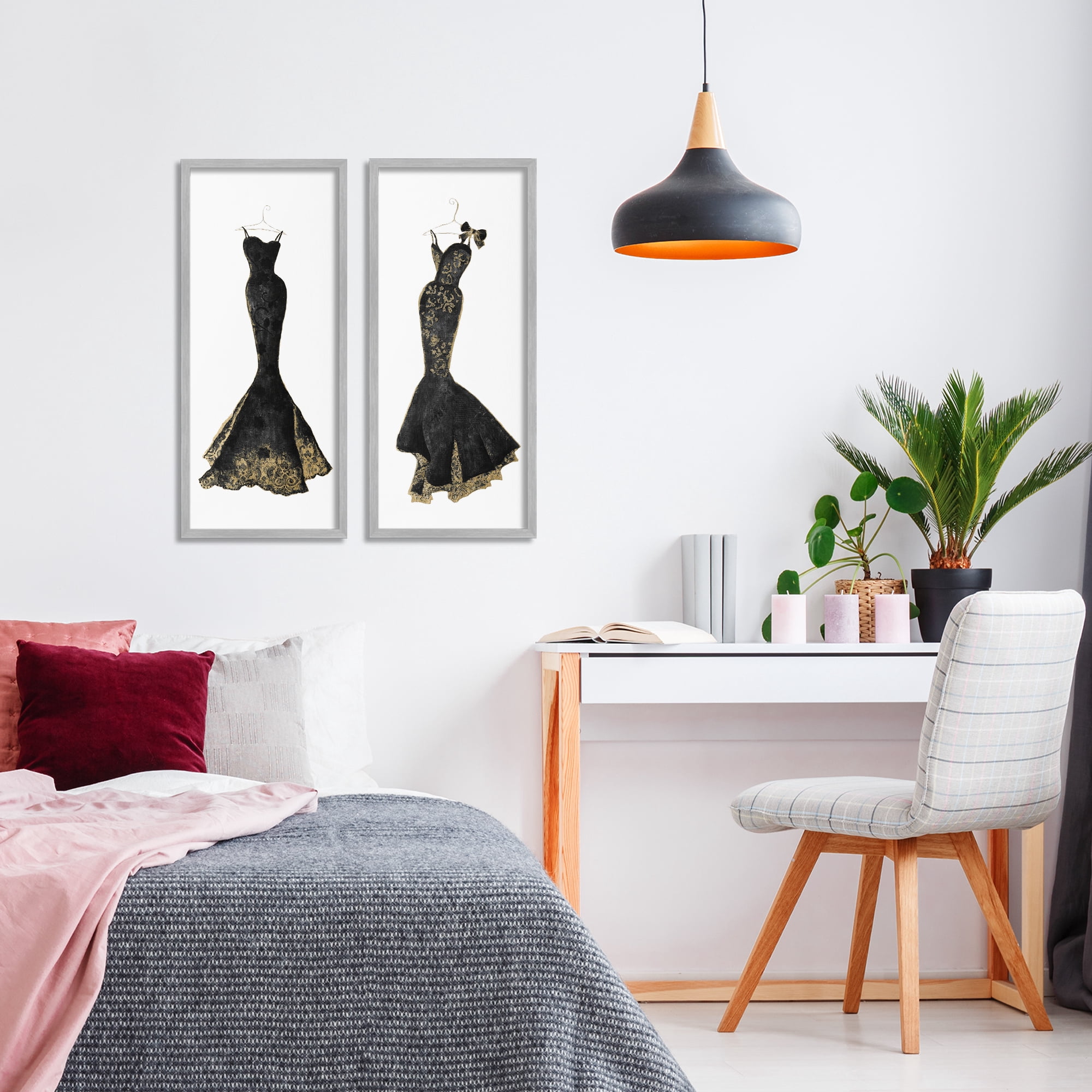 Stupell Industries Gilded Black Evening Gowns 2 Piece Gray Framed Giclee Art Set, design by Janet Tava
