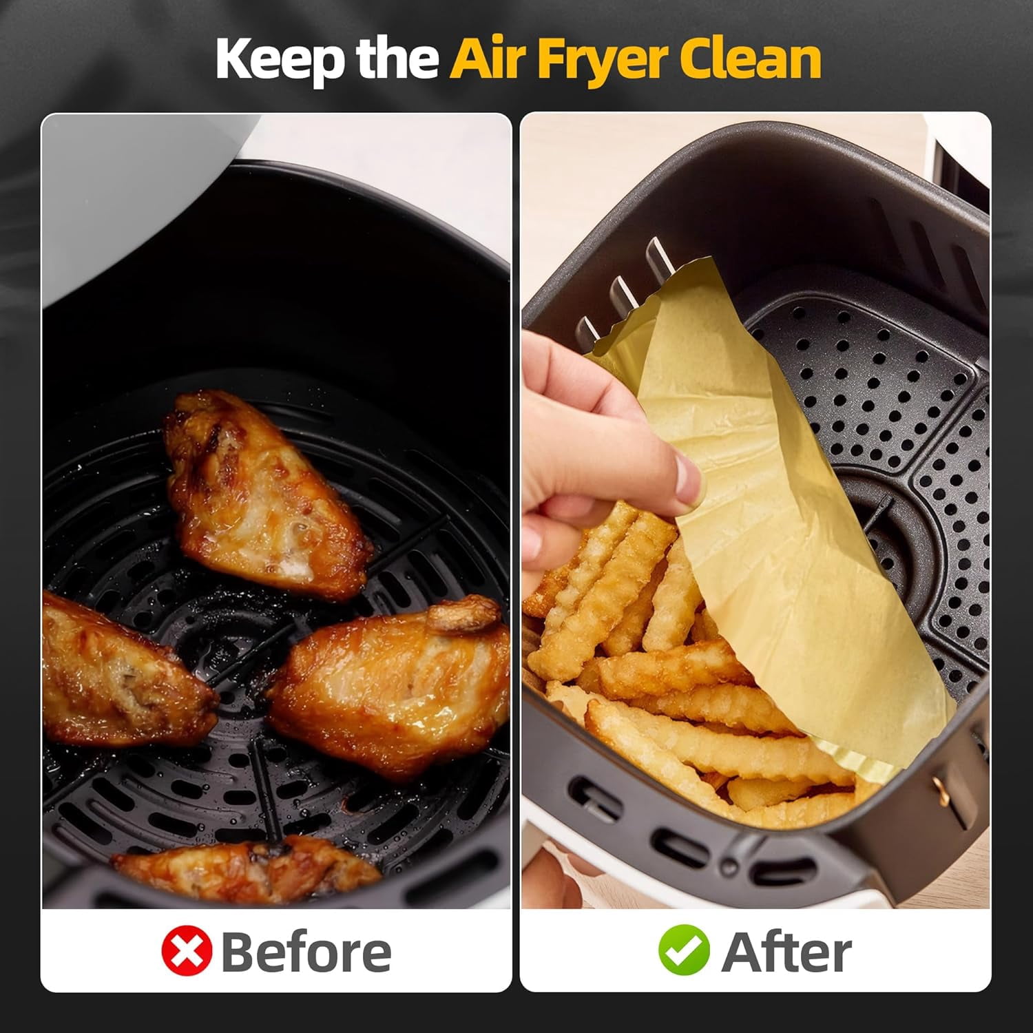 260PCS Air Fryer Liners for Ninja Crispi 4-in-1 Portable Glass Cooking System, Disposable Ninja Crispy Air Fryer Accessories, Non-Stick Square Parchment Paper Liners Unbleached