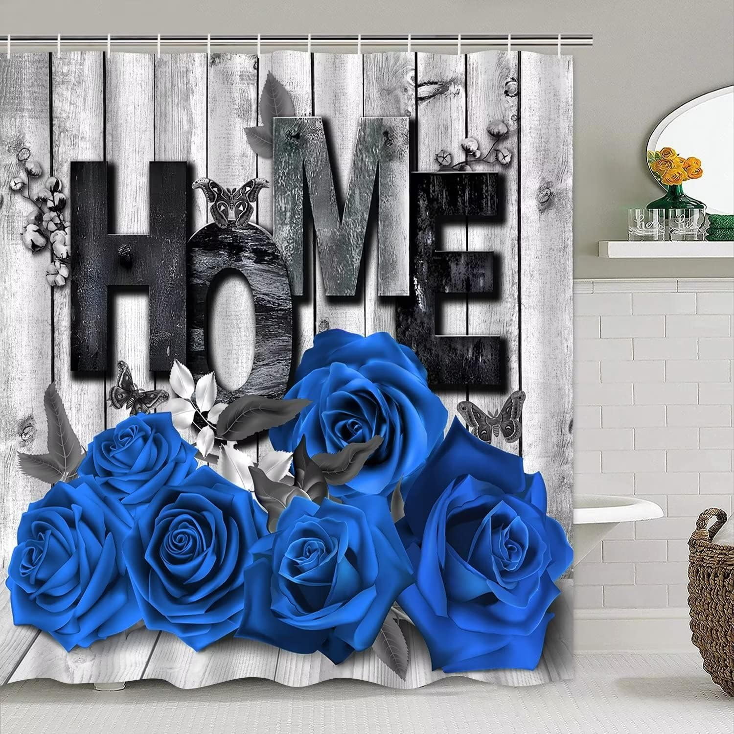Red Rose 4 Pcs Shower Curtain Sets Non-Slip Rugs Bath Mat Toilet Cover U Shaped Mat Black Red Shower Curtain with 12 Hooks Red Rose Bathroom Set
