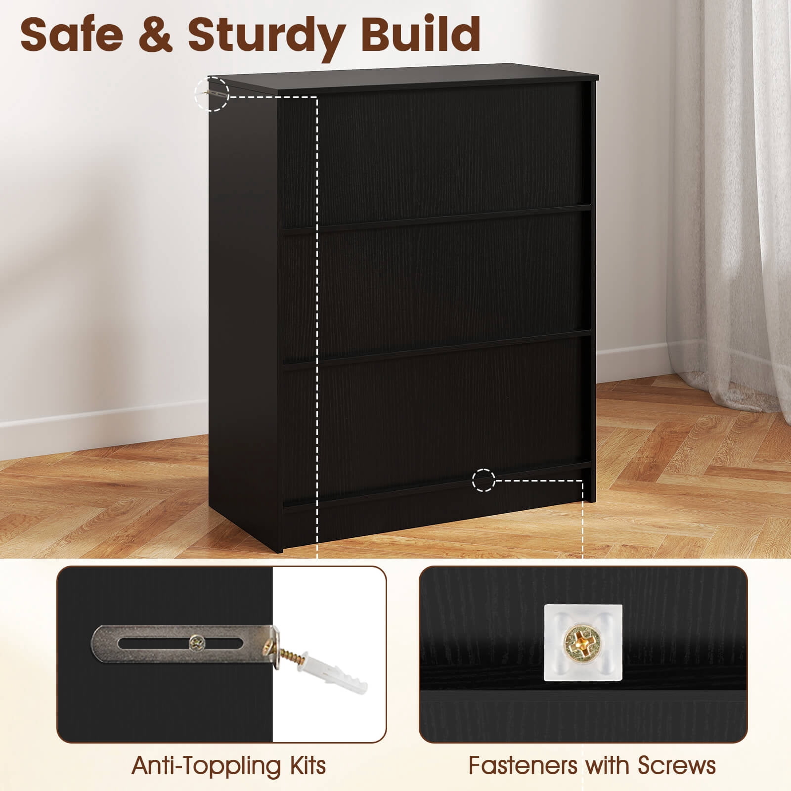 Costway 2-Door Storage Cabinet Freestanding Storage Organizer with 3-Tier Shelf Entryway Black