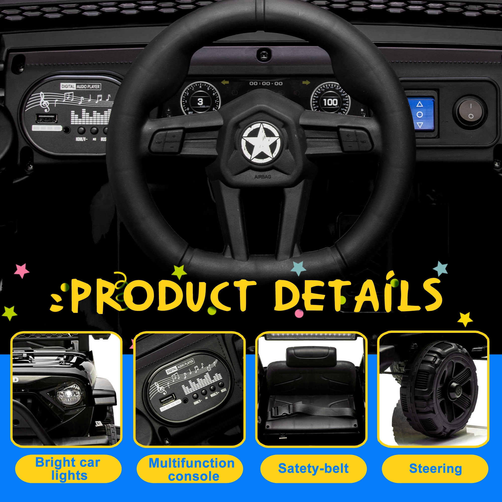 Xuanlur 12V Ride on Truck Car for Kids, 12V Kids Electric Car w/ Remote Control, 4 Wheel Suspension, Bluetooth, Power Display, 3.5 Mph Max Speed, Battery Powered Ride on Toys for Aged 3+(Black)