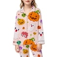 thumbnail image 4 of Afdoent Girls Pajamas Set Halloween Pumpkin Ghost Print Sleepwear Soft Long Sleeve Button-Down Sleepwear Nightwear 2Pcs Pajama Sets Loungewear Comfortable For Kids Holiday 11-12 Years, 4 of 5