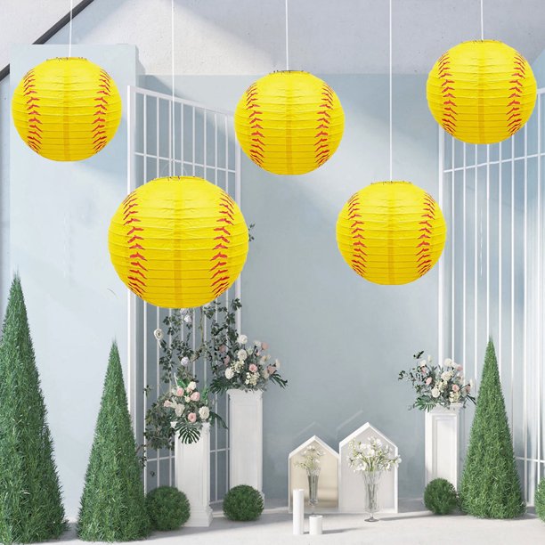 Linternas De Papel Deportivas Farol de papel deportivo hecho a mano para decoración de fiesta de cumpleaños (beisbol amarillo)